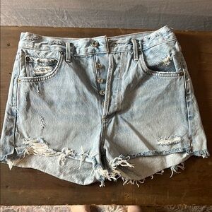 Agolde Parker Distressed Light Blue Denim Shorts 27